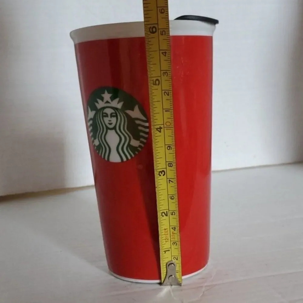 2017 Starbucks Travel Mug Cup Tumbler 11oz Ceramic Red Hot Cold Coffee Tea Cocoa